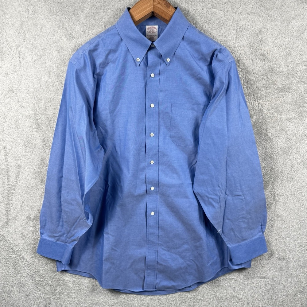 Brooks Brothers Button Down Dress Shirt Mens XL 17 34 Blue Non-Iron Traditional